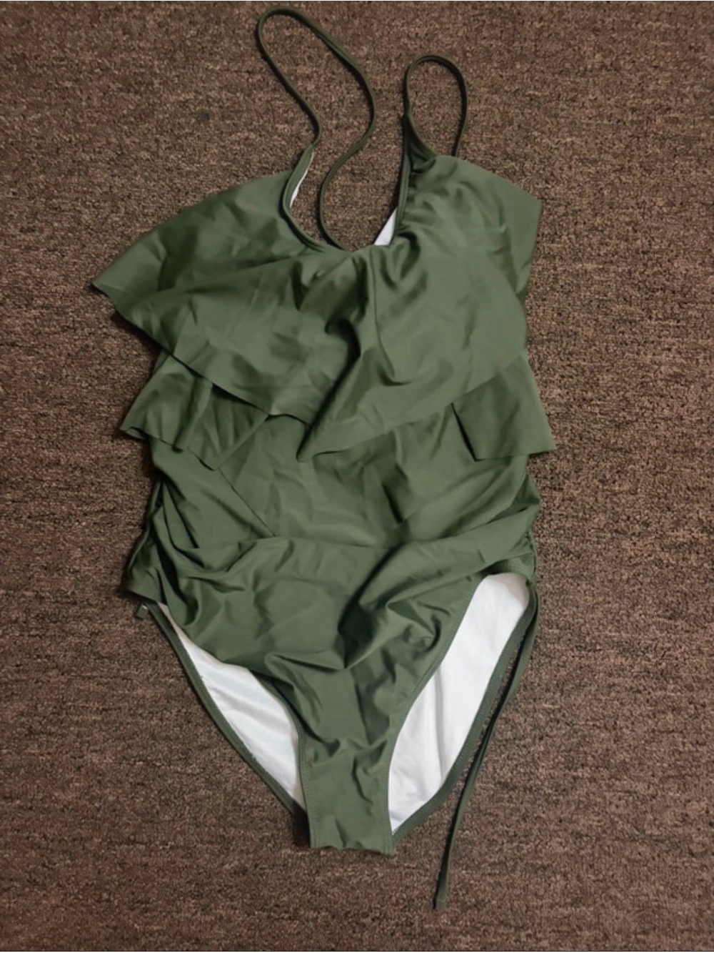 Amazon Olive Green Ruffle One-Piece Swimsuit